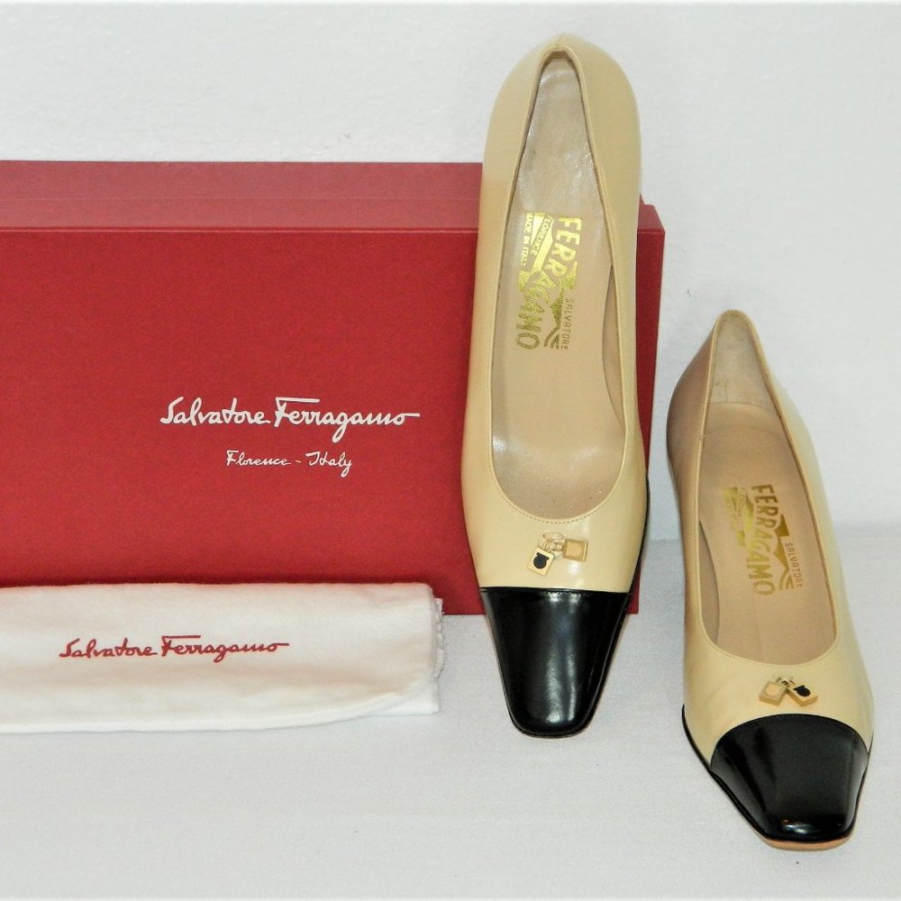 Salvatore Ferragamo Vintage Two-Tone Leather Pumps